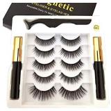 Pack of 5 Reusable Magnetic Eyelashes & 2 Tubes of 3D Enhanced Magnetic Eyeliner Kit with Tweezers Inside, Magnetic Eyeliner and Magnetic Eyelash Kit