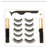 Pack of 5 Reusable Magnetic Eyelashes & 2 Tubes of 3D Enhanced Magnetic Eyeliner Kit with Tweezers Inside, Magnetic Eyeliner and Magnetic Eyelash Kit