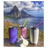 Extra Long Flexible Reusable Silicone Straws with Cleaning Brushes for 30 oz RTIC / Yeti Cups, 12 Straws and 2 cleaning brushes , BPA Free, Gum Free