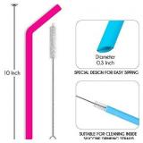 Extra Long Flexible Reusable Silicone Straws with Cleaning Brushes for 30 oz RTIC / Yeti Cups, 12 Straws and 2 cleaning brushes , BPA Free, Gum Free