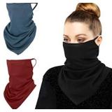 3PACK FACE COVERINGS BANDANA STYLE WITH EAR LOOPS ** CAN USE FOR SCARF OR HAIR TOO COLORS VARY