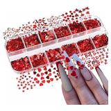 Heart Nail Art Glitter Sequins, Holographic Valentineâs Day Nail Sequin Paillettes 12 Grids 3D Heart Star Butterfly Letter Leaf Nail Glitter Flakes for Women DIY Nail Art Decorations Manicure Des
