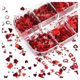 Heart Nail Art Glitter Sequins, Holographic Valentineâs Day Nail Sequin Paillettes 12 Grids 3D Heart Star Butterfly Letter Leaf Nail Glitter Flakes for Women DIY Nail Art Decorations Manicure Des
