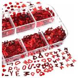 Heart Nail Art Glitter Sequins, Holographic Valentineâs Day Nail Sequin Paillettes 12 Grids 3D Heart Star Butterfly Letter Leaf Nail Glitter Flakes for Women DIY Nail Art Decorations Manicure Des