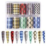Nail Art Foil Transfer Stickers, Plaid Design Nail Foil Adhesive Decals, Christmas Decals Foil Stickers Set Nail Tips Manicure Women and Girls Nail Art DIY (10 Rolls Mix Styles