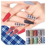 Nail Art Foil Transfer Stickers, Plaid Design Nail Foil Adhesive Decals, Christmas Decals Foil Stickers Set Nail Tips Manicure Women and Girls Nail Art DIY (10 Rolls Mix Styles