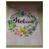 welcome pink plaid garden flag double sided 12x17 inches