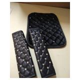 Women Fashion Bling Armrest Cover for Car, Soft Velvet & Diamonds Design Glitter Rhinestone Auto Center Console Cover Pad, Black, Universal Fit, bonus 2 seat belt covers