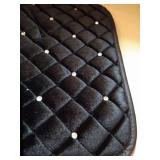 Women Fashion Bling Armrest Cover for Car, Soft Velvet & Diamonds Design Glitter Rhinestone Auto Center Console Cover Pad, Black, Universal Fit, bonus 2 seat belt covers