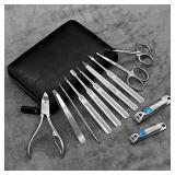 Esup Professional Manicure Set Pedicure Set Nail Clippers, 12-Piece Stainless Steel Grooming kit with Leather Travel Case, Perfect Christmas Gifts for Women and Men