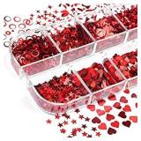 Red Heart Glitter Nail Sequins - 3D Nail Art Flakes Colorful Confetti Glitter Sticker Decals Manicure Nail Art Design Makeup DIY Decoration for Valentine