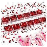 Red Heart Glitter Nail Sequins - 3D Nail Art Flakes Colorful Confetti Glitter Sticker Decals Manicure Nail Art Design Makeup DIY Decoration for Valentine