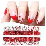 Red Heart Glitter Nail Sequins - 3D Nail Art Flakes Colorful Confetti Glitter Sticker Decals Manicure Nail Art Design Makeup DIY Decoration for Valentine