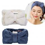 Microfiber Bowtie Headbands Facial Makeup Headband Cosmetic Bowknot Hairlace Wash Spa Yoga Sports Shower Adjustable Elastic Hair Band for Girls and Women purple 3 pack see pictures