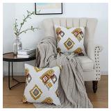 Oirpro Grey with Blues Boho Modern Farmhouse Throw Pillow Covers Decorative Embroidered Geometric Pattern Indoor Outdoor 20 x 20 Inch Pillow Covers, 2 Pack ** blues see picks