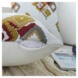 Oirpro Grey with Blues Boho Modern Farmhouse Throw Pillow Covers Decorative Embroidered Geometric Pattern Indoor Outdoor 20 x 20 Inch Pillow Covers, 2 Pack ** blues see picks