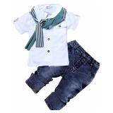 3pcs Summer Kids Baby Boys Short Sleeve White T-Shirt Tops+Scarf+Jeans** size 2