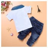3pcs Summer Kids Baby Boys Short Sleeve White T-Shirt Tops+Scarf+Jeans** size 2