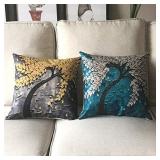 ULOVE LOVE YOURSELF Cotton Linen Throw Pillow Case Oil Painting Square Home Decorative Cushion Cover for 18 X 18 Inches Pillow Inserts, 4Pack Multicolor Trees