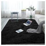 Soft Shag Faux Fur 3x4.10 Area Rug Warm Floor Rugs for Bedroom Living Room,Non-Slip Plush Fluffy Comfy Furry Fur Rugs Babys Care Crawling Carpet Black