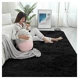 Soft Shag Faux Fur 3x4.10 Area Rug Warm Floor Rugs for Bedroom Living Room,Non-Slip Plush Fluffy Comfy Furry Fur Rugs Babys Care Crawling Carpet Black