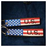 USKey 2 Pcs in Set American Flag Keychain Motorcycles, Backpacks, Luggage, and Gifts Key Ring and Carabiner, Red/White, Large