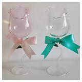 Unique Creative Rose Shaped Goblet Wine Glass Set of 2 for Women, Cute Rose Flower Design Wine Glass Collection Tall Drinking Goblets Glasses Drinkware/Pretty Cocktail Glasses for Festival** both clea