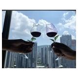 Unique Creative Rose Shaped Goblet Wine Glass Set of 2 for Women, Cute Rose Flower Design Wine Glass Collection Tall Drinking Goblets Glasses Drinkware/Pretty Cocktail Glasses for Festival** both clea