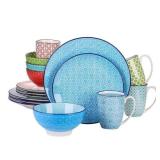 16-Piece Modern Colored Pattern Porcelain Dinnerware Set (Service for 4) -Retail $74.99