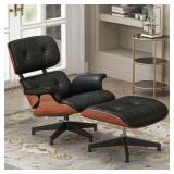 Kerrogee Mid Century Leather Lounge Chair Ottoman Set - Black/ White / Cream Retail:$824.99