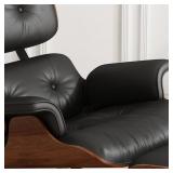 Kerrogee Mid Century Leather Lounge Chair Ottoman Set - Black/ White / Cream Retail:$824.99
