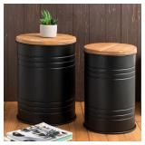 Black- Glitzhome 19"H Farmhouse Metal Accent Table Storage Stool Set of 2- Retail:$98.49