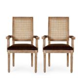 Maria French Country Wood and Cane Upholstered Dining Chair by Christopher Knight Home (Set of 2) Brown + Natural Retail: $309.99
