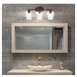 JONATHAN Y Jayne 23 in. 3-Light Oil Rubbed Bronze Iron/Glass Cottage Rustic LED Vanity Light -Retail $76.34