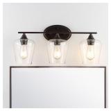 JONATHAN Y Jayne 23 in. 3-Light Oil Rubbed Bronze Iron/Glass Cottage Rustic LED Vanity Light -Retail $76.34
