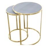 Charles Nesting Tables Faux Shagreen with Gold Metal Grey Retail: $198.49