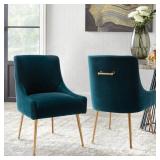 Velvet Upholstered Single Side Dining Chair With Golden Legs - Lake Green (Single Chair) Retail: $272.99