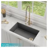 KRAUS Forteza 32 Undermount Single Bowl Granite Kitchen Sink in Grey with Strainer, Oven Mitt & Trivet Retail: $318.99