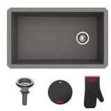 KRAUS Forteza 32 Undermount Single Bowl Granite Kitchen Sink in Grey with Strainer, Oven Mitt & Trivet Retail: $318.99