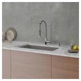 KRAUS Forteza 32 Undermount Single Bowl Granite Kitchen Sink in Grey with Strainer, Oven Mitt & Trivet Retail: $318.99