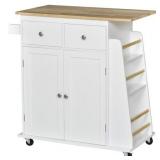 HOMCOM Rolling Kitchen Island Cart with Rubber Wood Top, 3-Tier Spice Rack, Towel Rack and Drawers for Dining Room Retail:$286.99