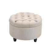HOMCOM Round Linen Fabric Storage Ottoman Footstool with Removable Lid Retail:$152.49