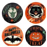 Certified International Scaredy Cat 6-inch Canape/Luncheon Plates, Set of 4 Assorted Designs - 6" Dia. x 0.75"