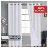 H.VERSAILTEX 100% Blackout White Curtains 96 Inches Long Full Light Blocking Curtain Draperies for Bedroom Living Room Thermal Insulated Functional Soft Thick Window Treatment Set of 2 Panels