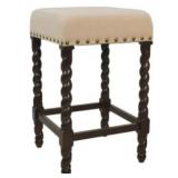 Gracewood Hollow Antoine Cream Linen and Espresso Wood Twisted Leg Bar Stool Retail:$96.99