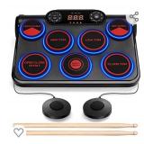 ODIKALA Portable Drums, Tabletop Drum Set, 7 Pad Digital Drum Kit with Manual Mode/Bluetooth, Touch Sensitivity, Rechargable Electronic Drum Set, Electric Drum Pads, LED Display Drum Machine