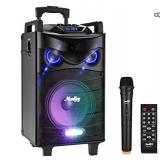 Moukey Karaoke Machine Speaker,Bluetooth Outdoor Portable Wireless Speaker PA System with 10" Subwoofer, DJ Lights,Rechargeable Battery, Microphone, Recording, MP3/USB/TF/FM (RMS 140W to 520W Peak)