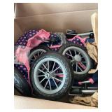 CHILDRENS PLAY STROLLER NAVY BLUE WITH PINK HEARTS