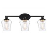 WIHTU 3-Light Bathroom Light Fixtures, Vanity Light Fixtures over Mirror, Black Farmhouse Lighting with Clear Glass Shade, Modern Industrial Wall Sconce for Bathroom, Hallway, Makeup, Bulb not Include