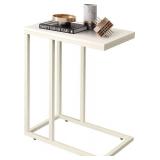 WLIVE Snack Side Table, C Shaped End Table for Sofa Couch and Bed, White